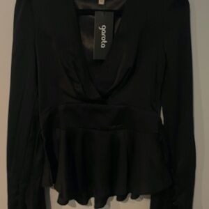 Black Long-sleeve Satin Blouse